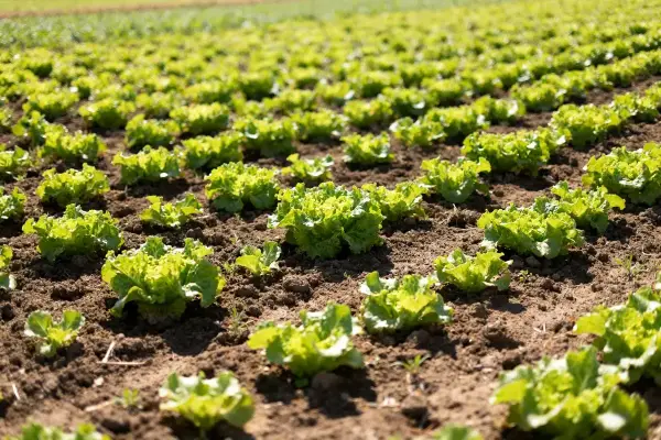 Champs verdoyants de plantations de salades en croissance sur terre fertile et ensoleillée